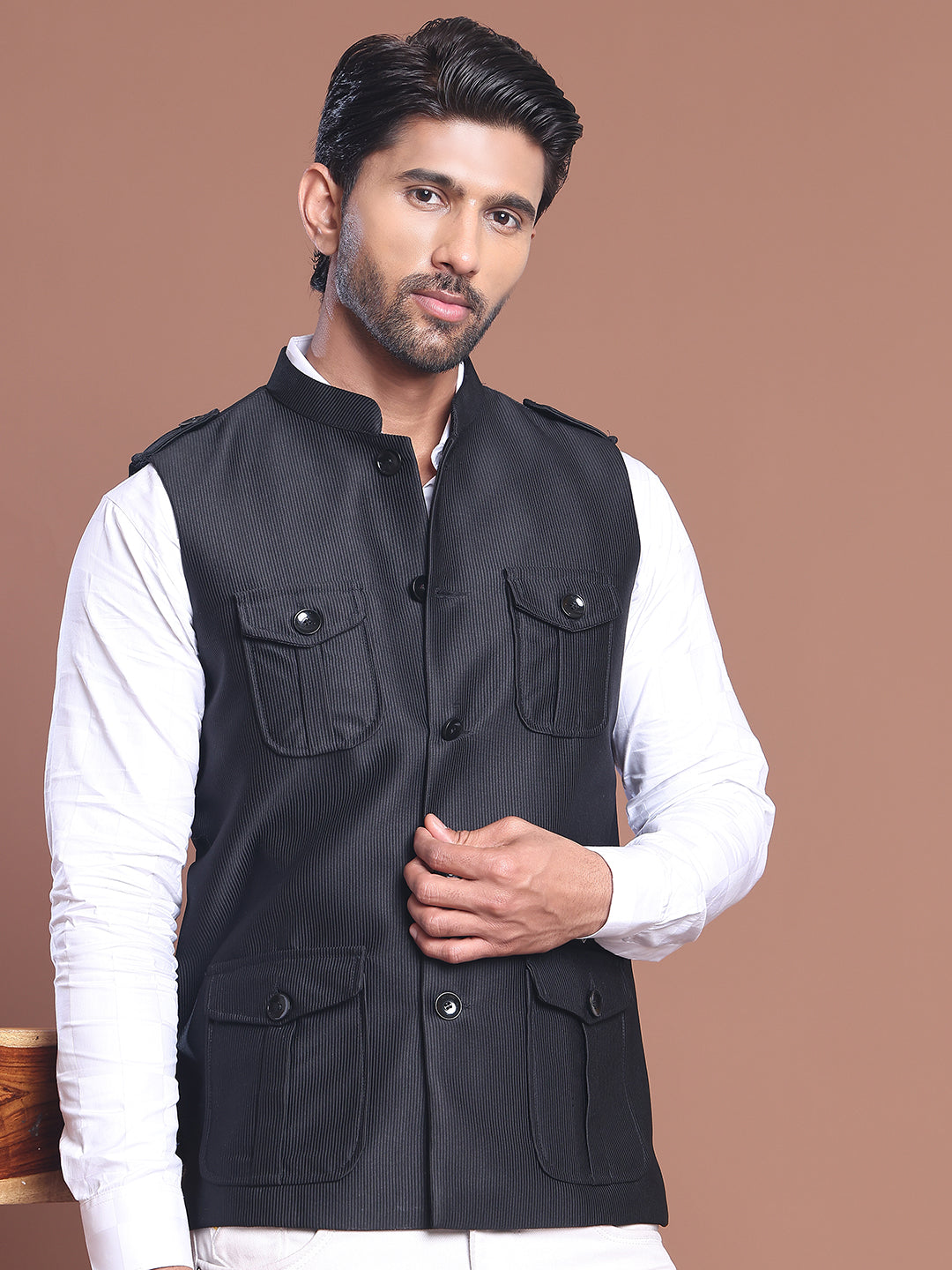 Black Soild Nehru Jacket for Men ( JOWC 4128 Black )