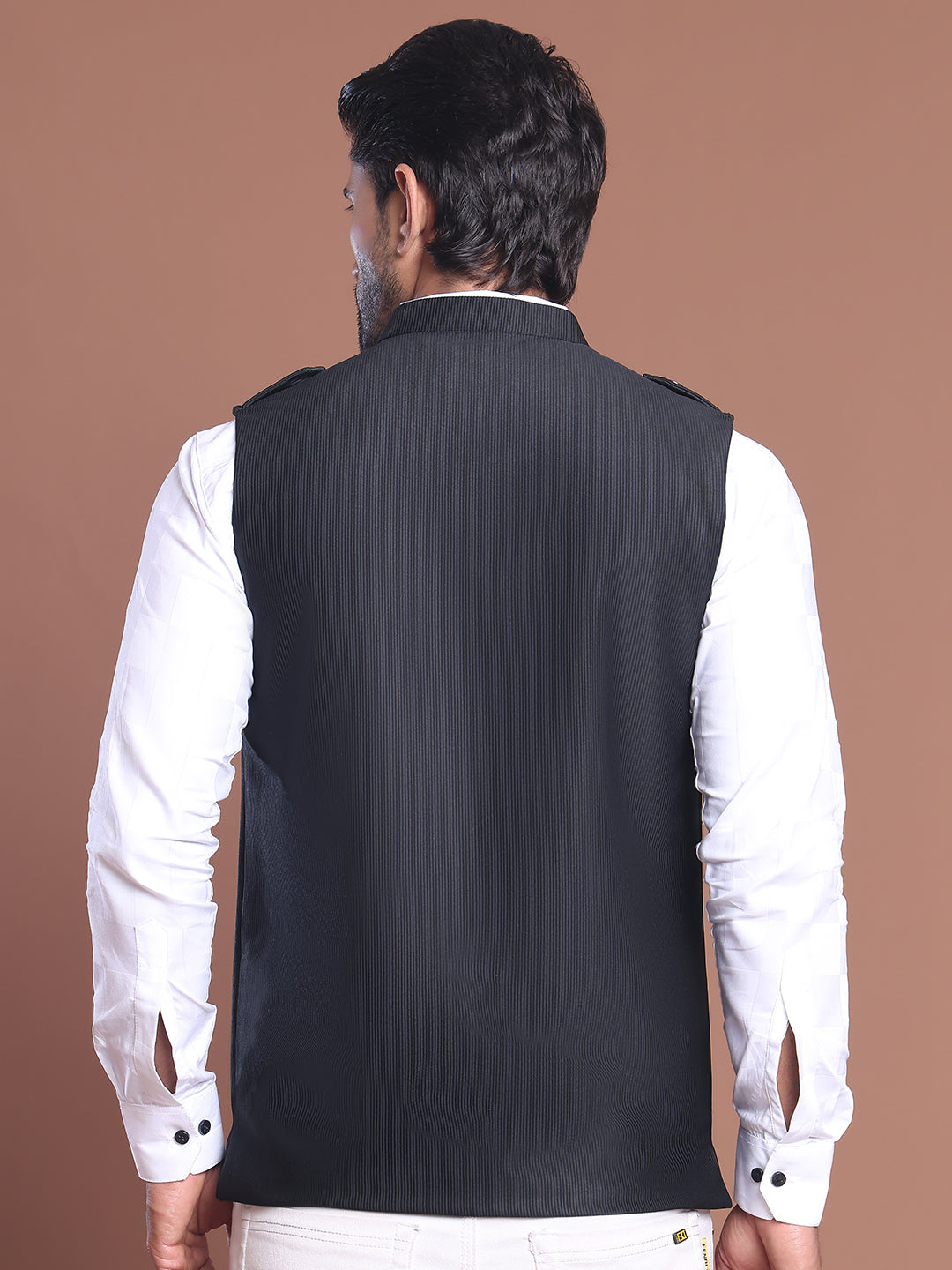 Black Soild Nehru Jacket for Men ( JOWC 4128 Black )