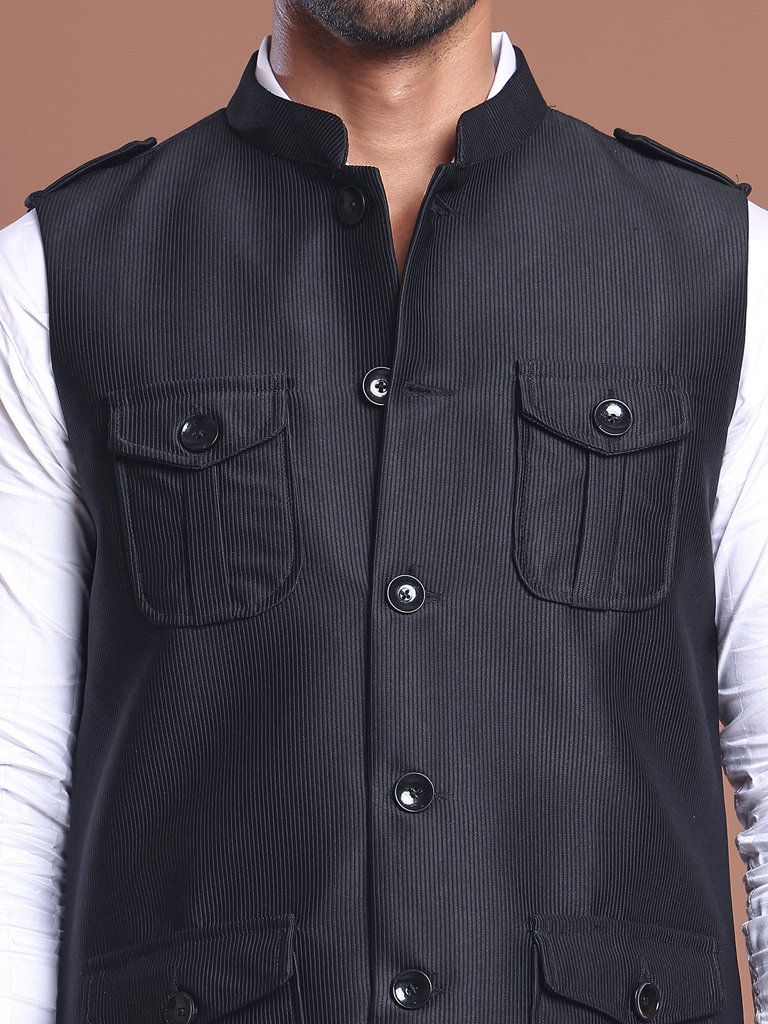 Black Soild Nehru Jacket for Men ( JOWC 4128 Black )