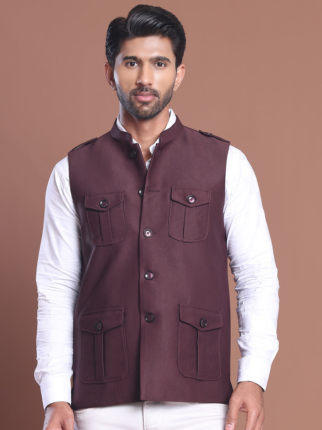Maroon Soild Nehru Jacket for Men ( JOWC 4128 Maroon )