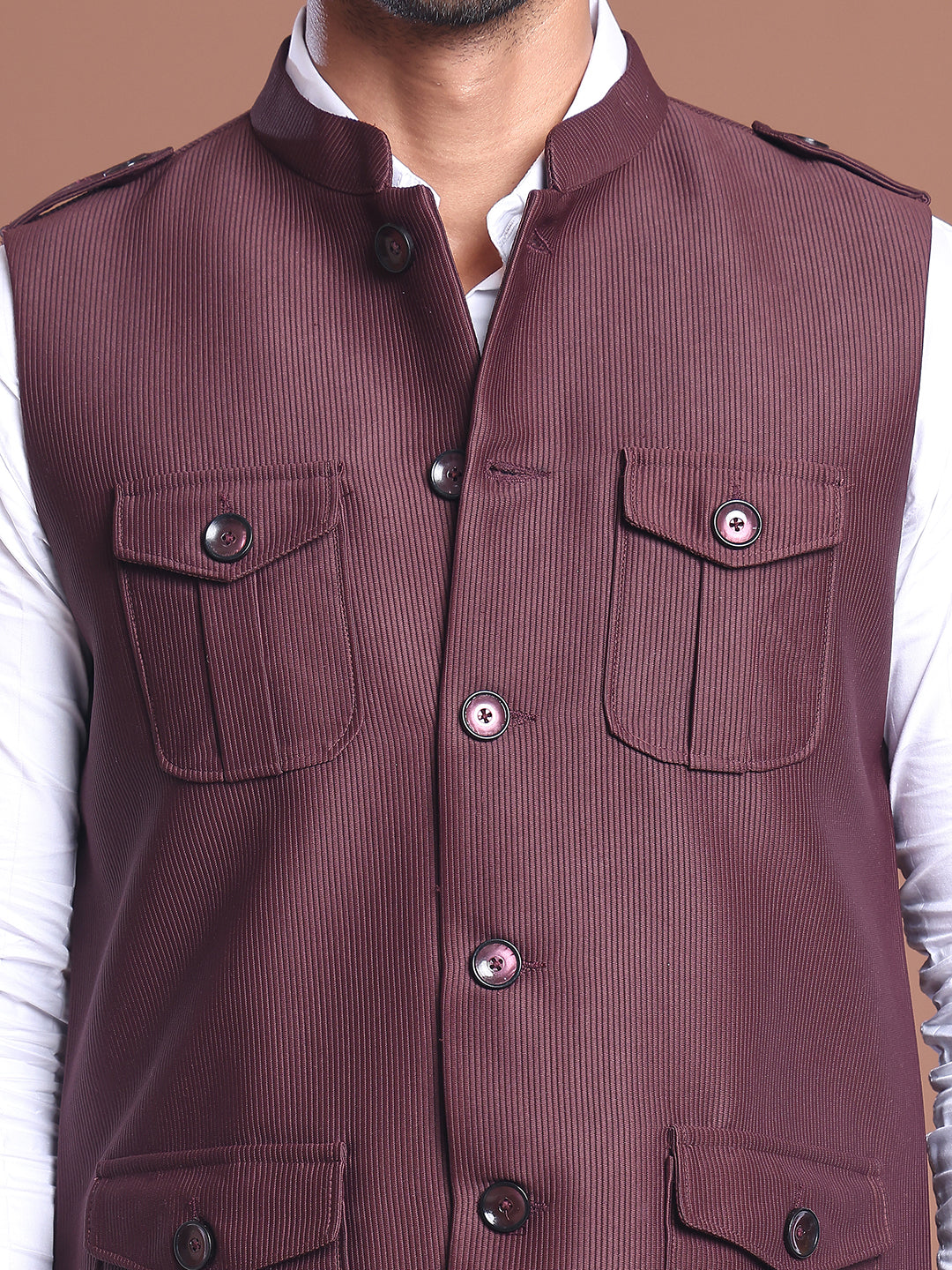 Maroon Soild Nehru Jacket for Men ( JOWC 4128 Maroon )