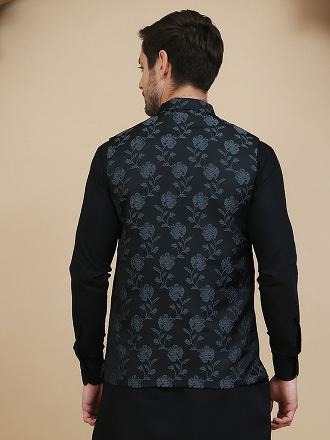 Embossed Nehru Jacket for Men ( JOWC 4133 Grey )