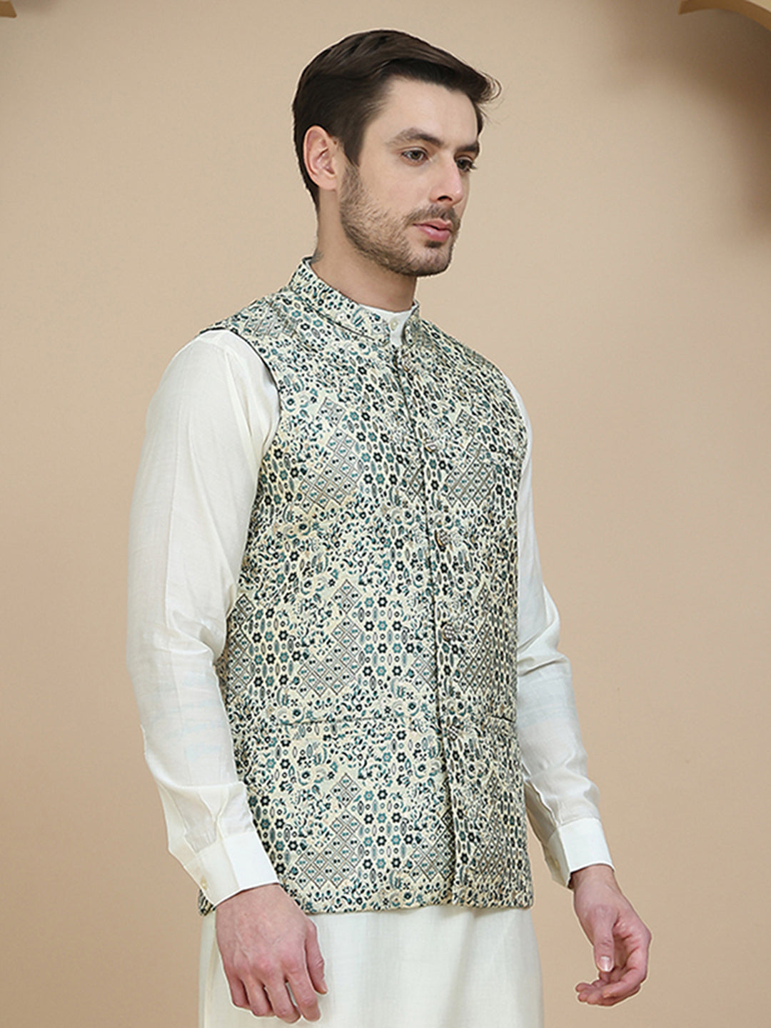Woven Design Nehru Jacket for Men ( JOWC 4134 Blue )