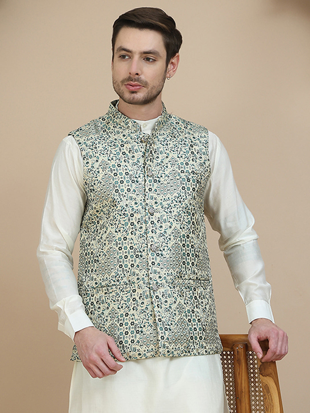 Woven Design Nehru Jacket for Men ( JOWC 4134 Blue )