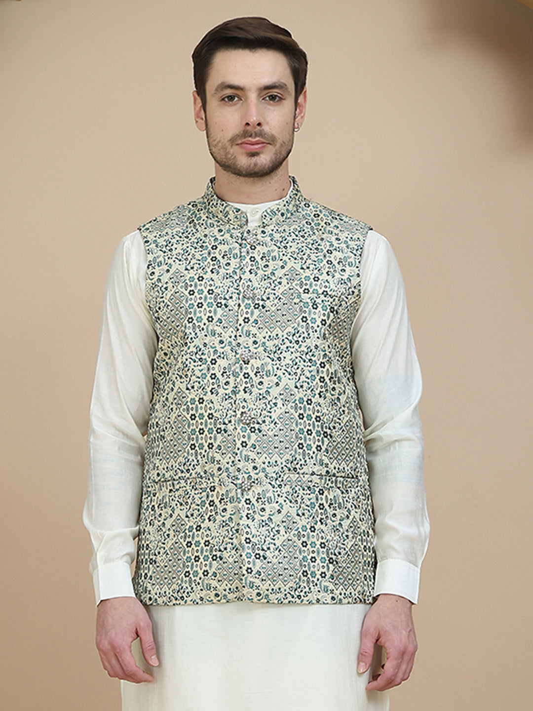 Woven Design Nehru Jacket for Men ( JOWC 4134 Blue )