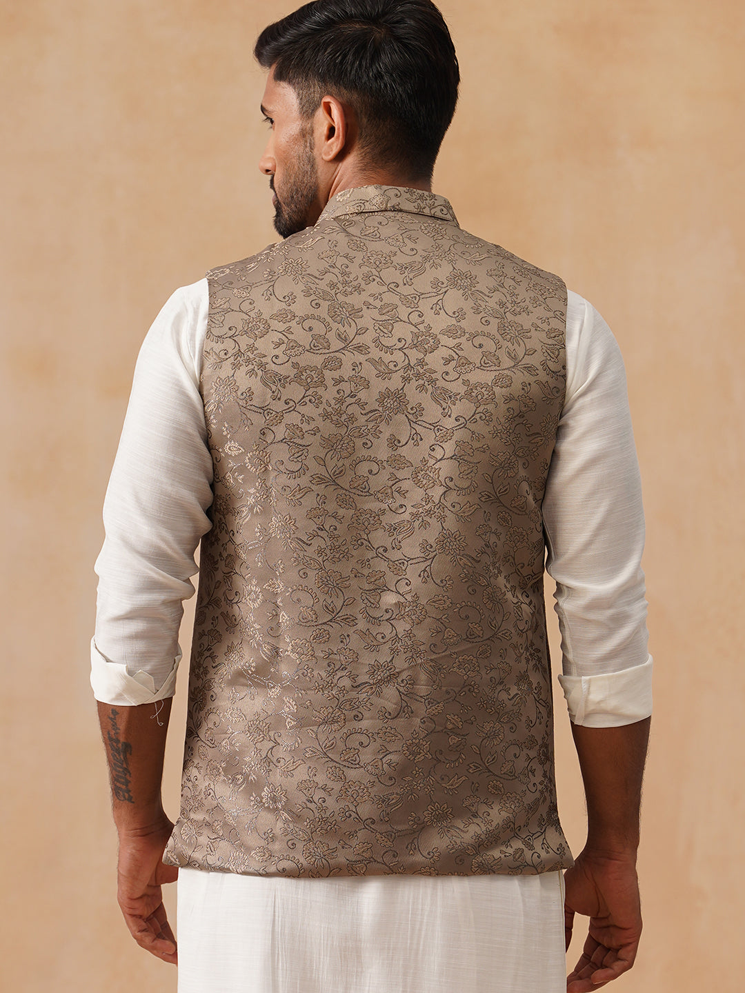 Woven Design Nehru Jacket for Men ( JOWC 4135 Brown )