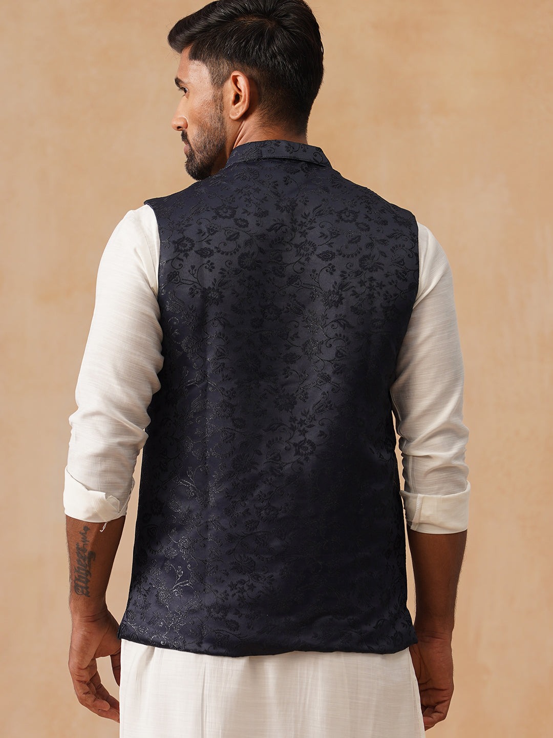 Woven Design Nehru Jacket for Men ( JOWC 4135 Navy )