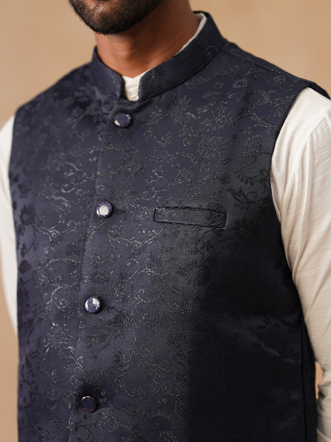 Woven Design Nehru Jacket for Men ( JOWC 4135 Navy )