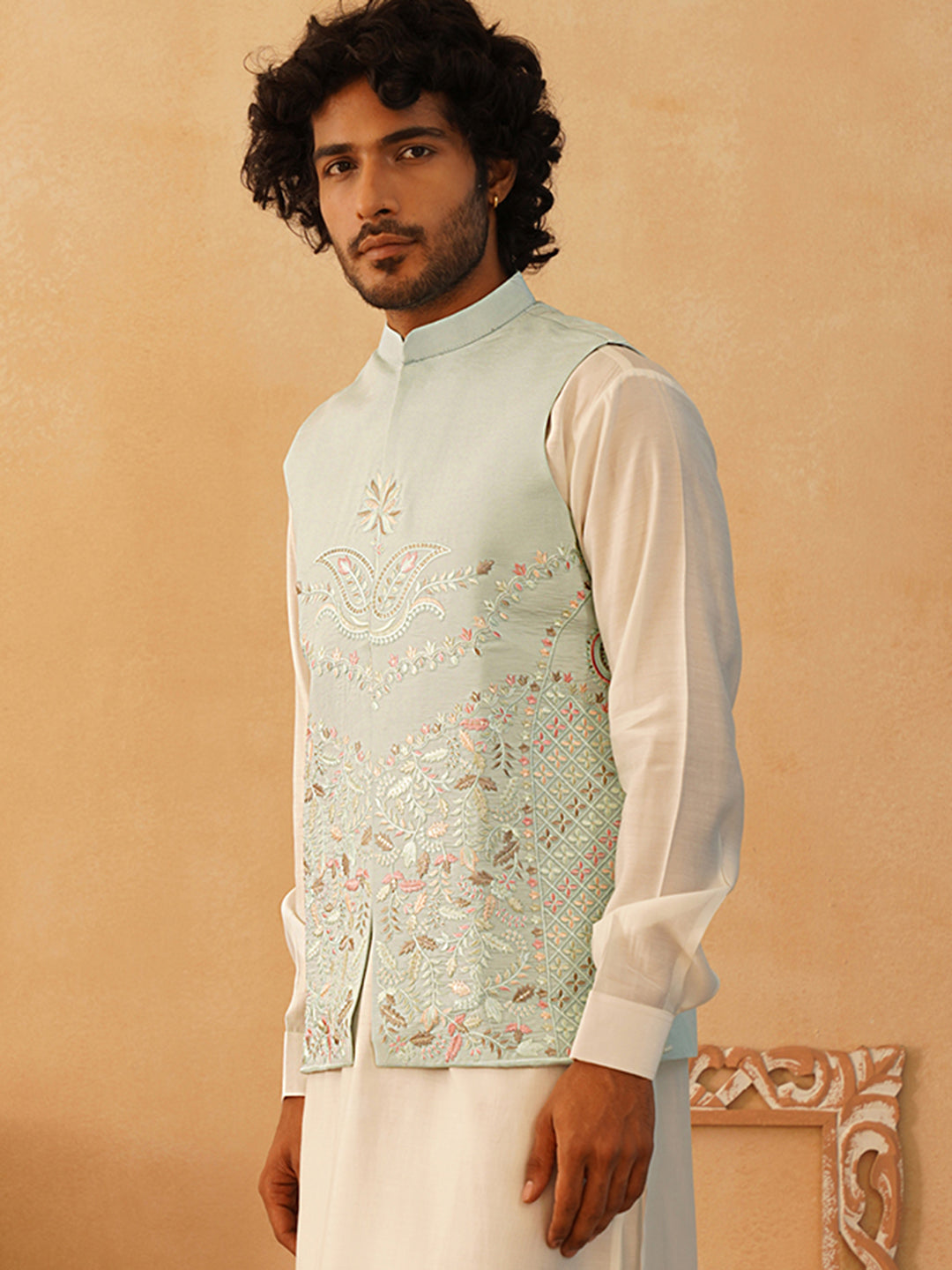 Embroidered Silk Blend Nehru Jacket