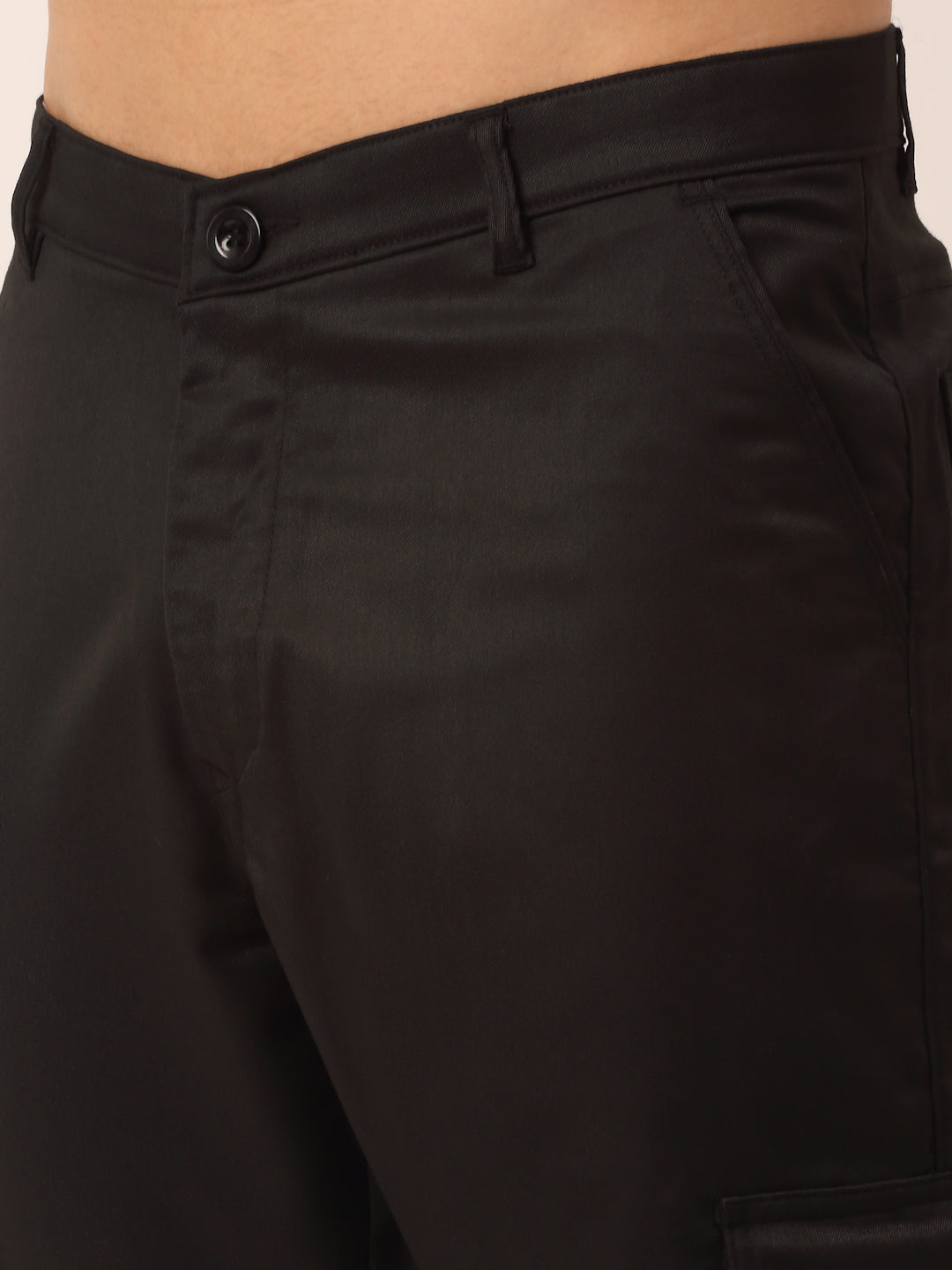 Indian Needle Men's Casual Cotton Solid Cargo Pants ( KGP 154Black )