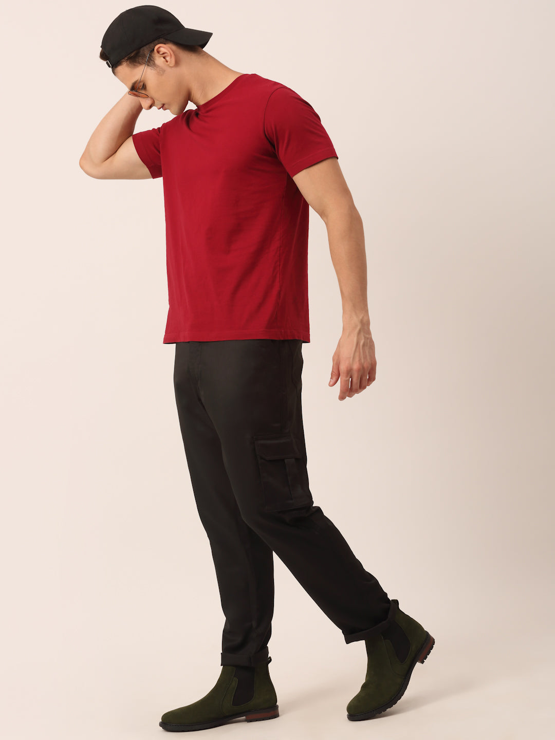 Indian Needle Men's Casual Cotton Solid Cargo Pants ( KGP 154Black )
