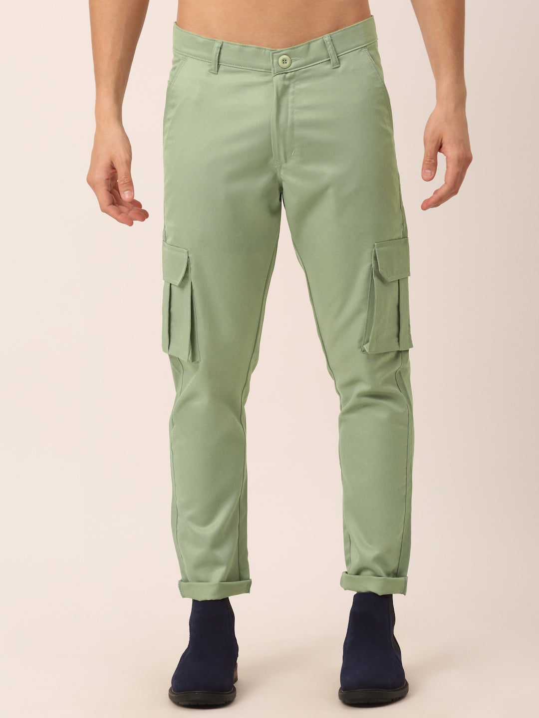 Indian Needle Men's Casual Cotton Solid Cargo Pants ( KGP 154Pista-Green )