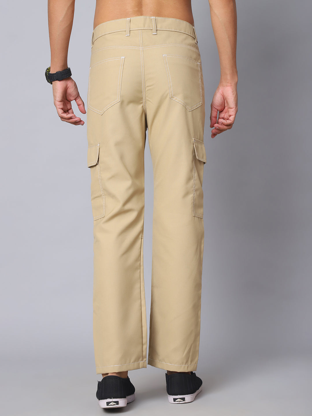 Indian needle Men's Casual Cotton Blend Solid Cargo Pants ( KGP 156Beige )