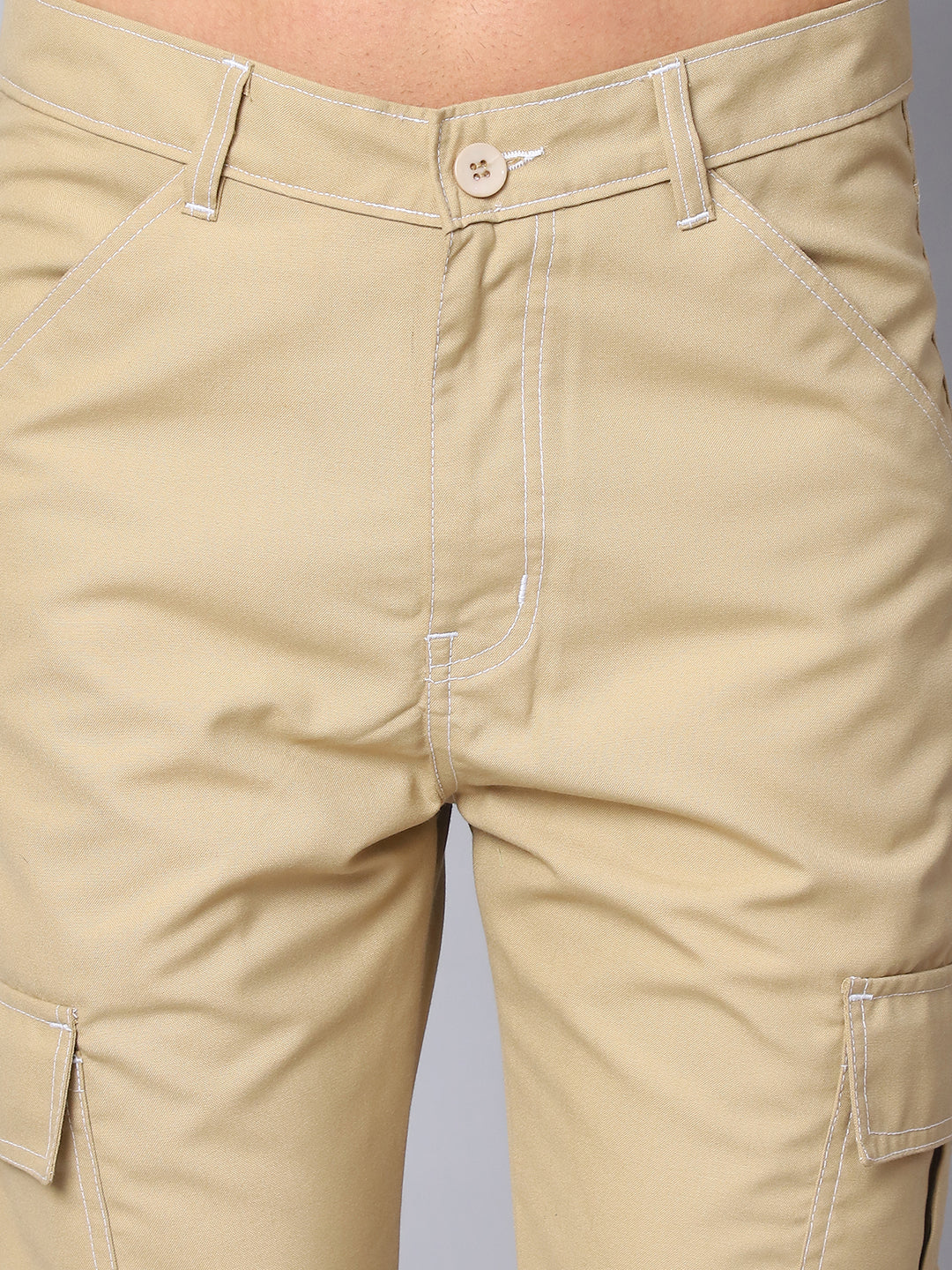 Indian needle Men's Casual Cotton Blend Solid Cargo Pants ( KGP 156Beige )