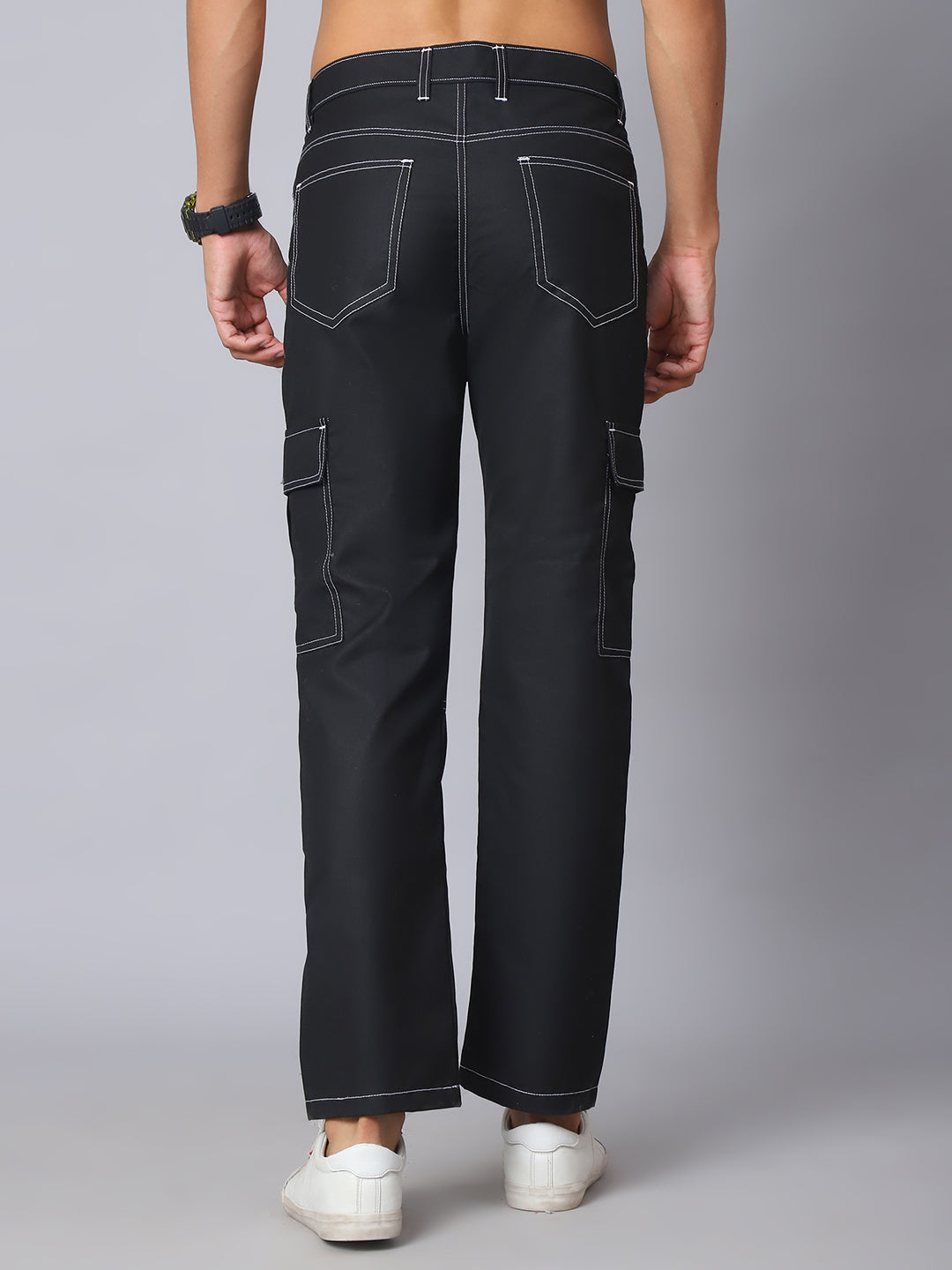 Indian needle Men's Casual Cotton Blend Solid Cargo Pants ( KGP 156Black )