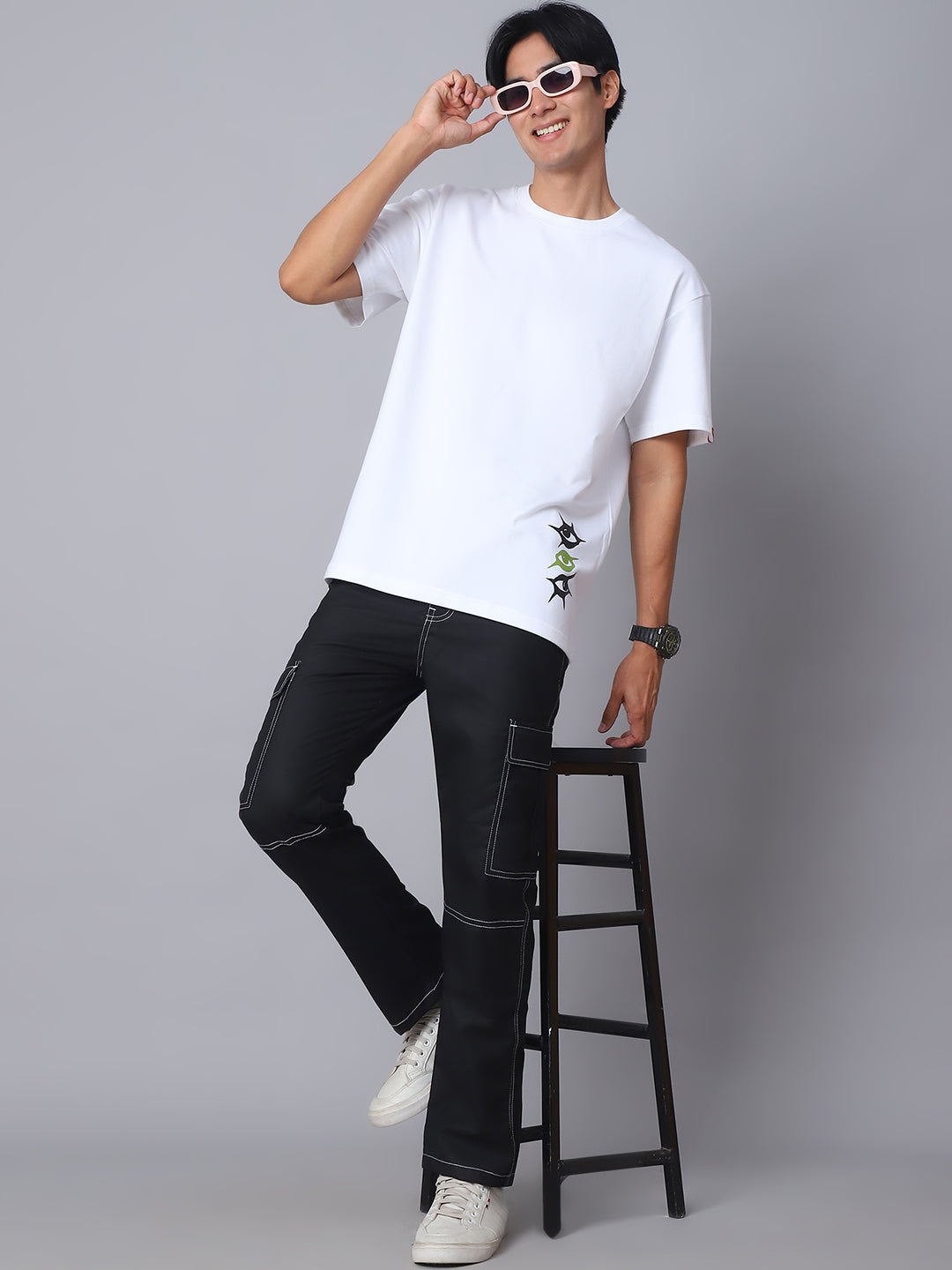 Indian needle Men's Casual Cotton Blend Solid Cargo Pants ( KGP 156Black )