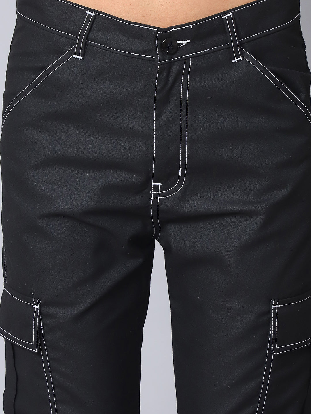 Indian needle Men's Casual Cotton Blend Solid Cargo Pants ( KGP 156Black )