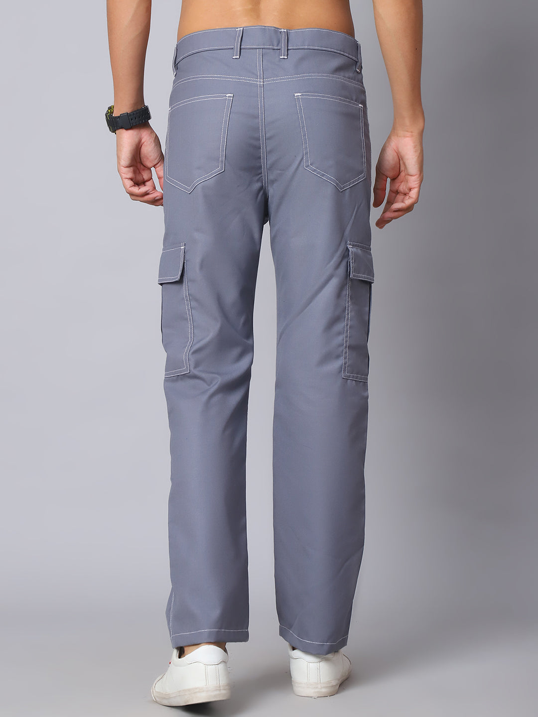 Indian needle Men's Casual Cotton Blend Solid Cargo Pants ( KGP 156Light-Grey )