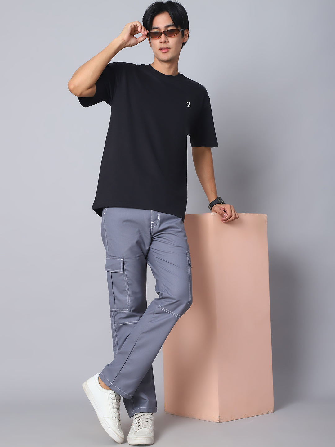 Indian needle Men's Casual Cotton Blend Solid Cargo Pants ( KGP 156Light-Grey )