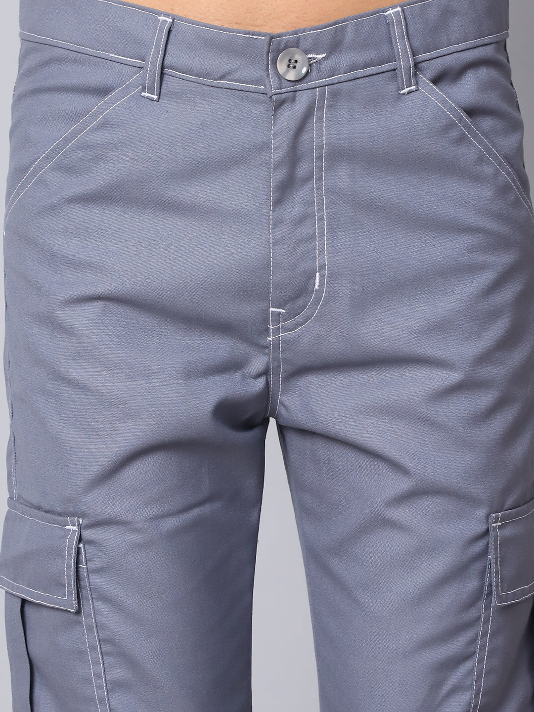 Indian needle Men's Casual Cotton Blend Solid Cargo Pants ( KGP 156Light-Grey )