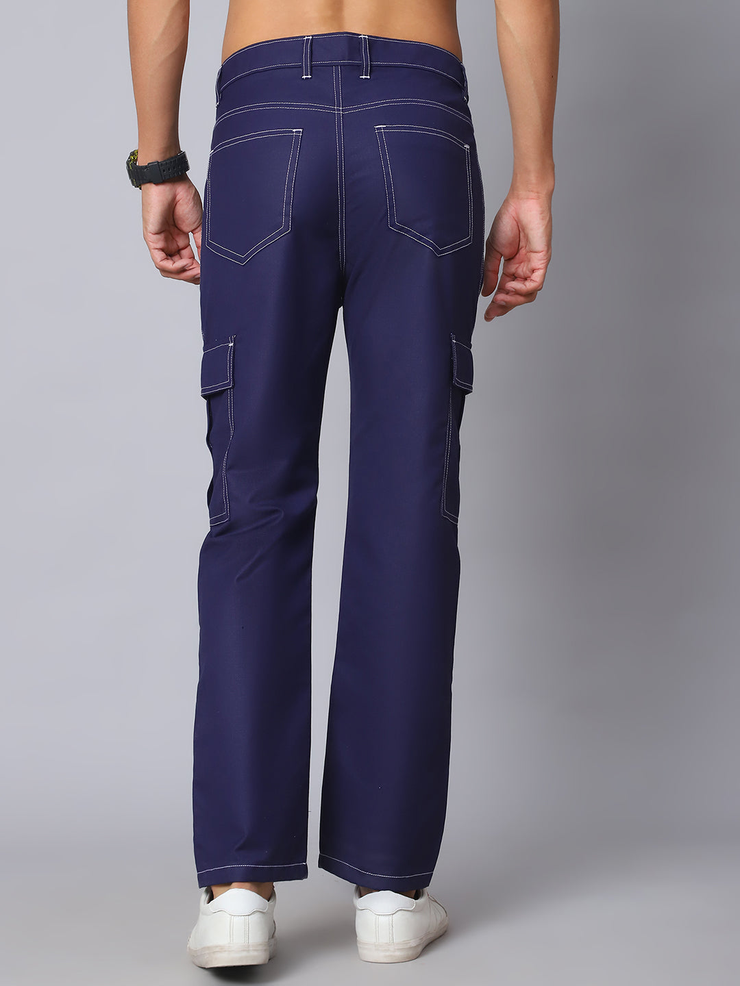 Indian needle Men's Casual Cotton Blend Solid Cargo Pants ( KGP 156Navy )