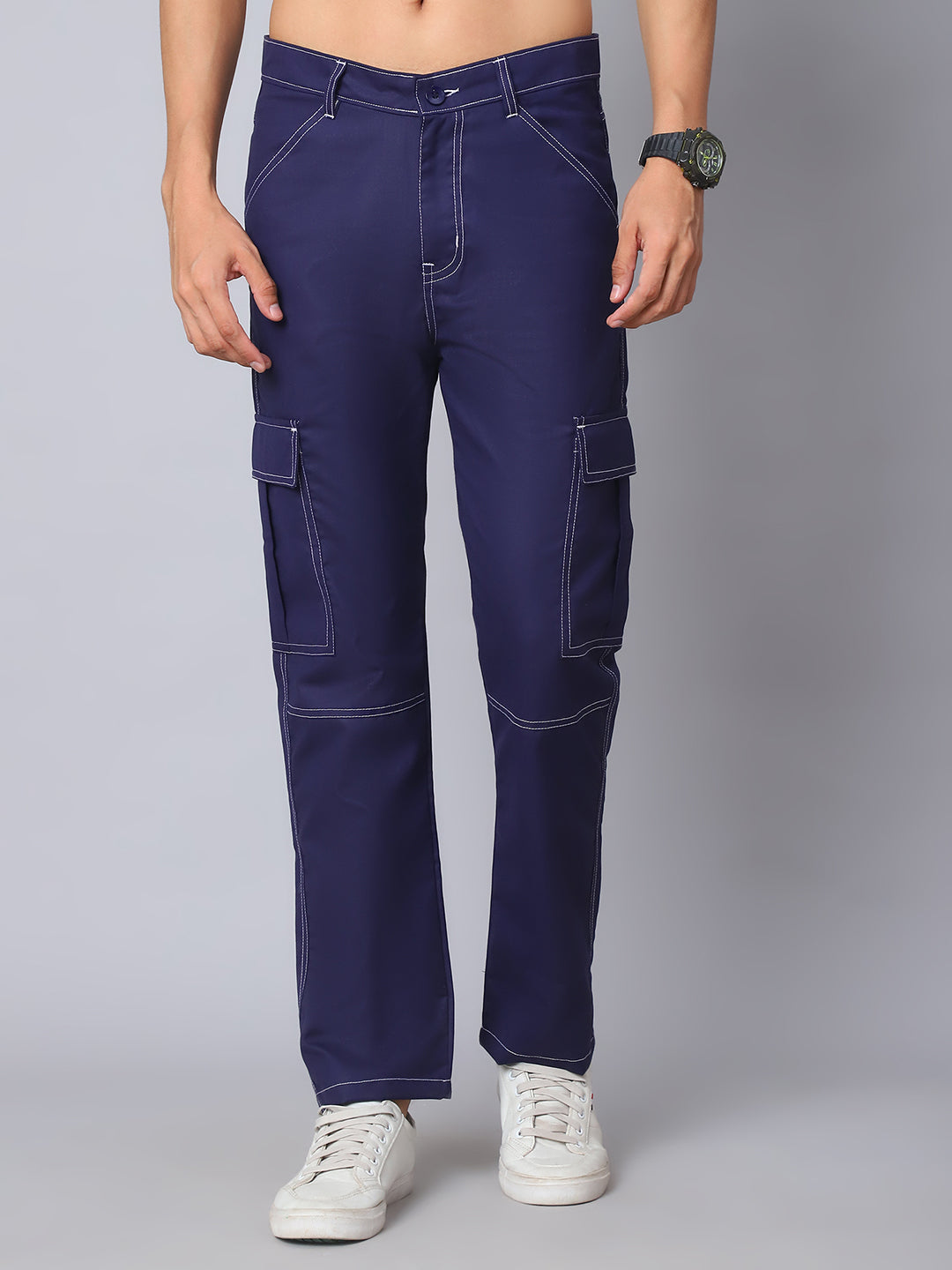 Indian needle Men's Casual Cotton Blend Solid Cargo Pants ( KGP 156Navy )