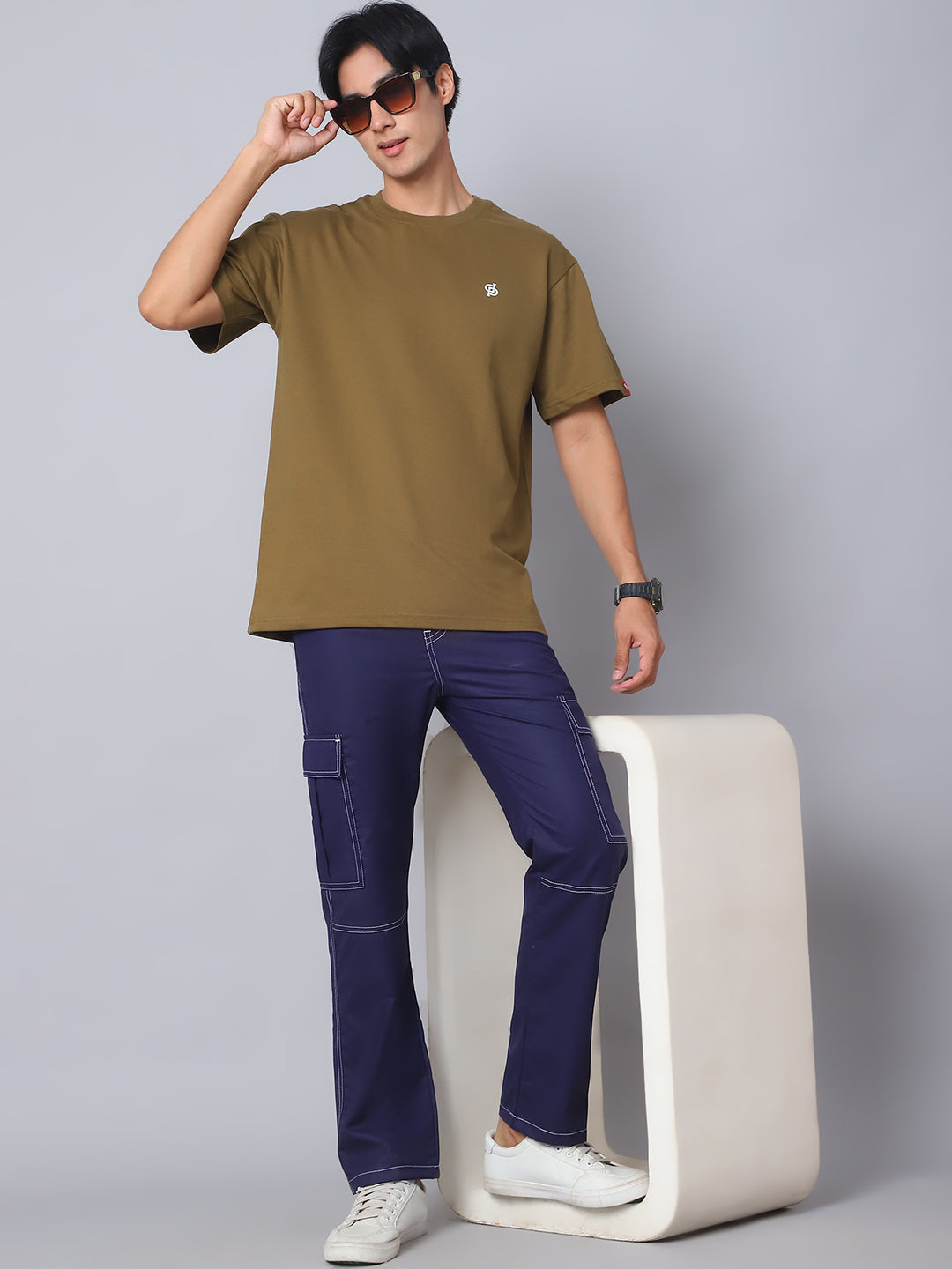 Indian needle Men's Casual Cotton Blend Solid Cargo Pants ( KGP 156Navy )