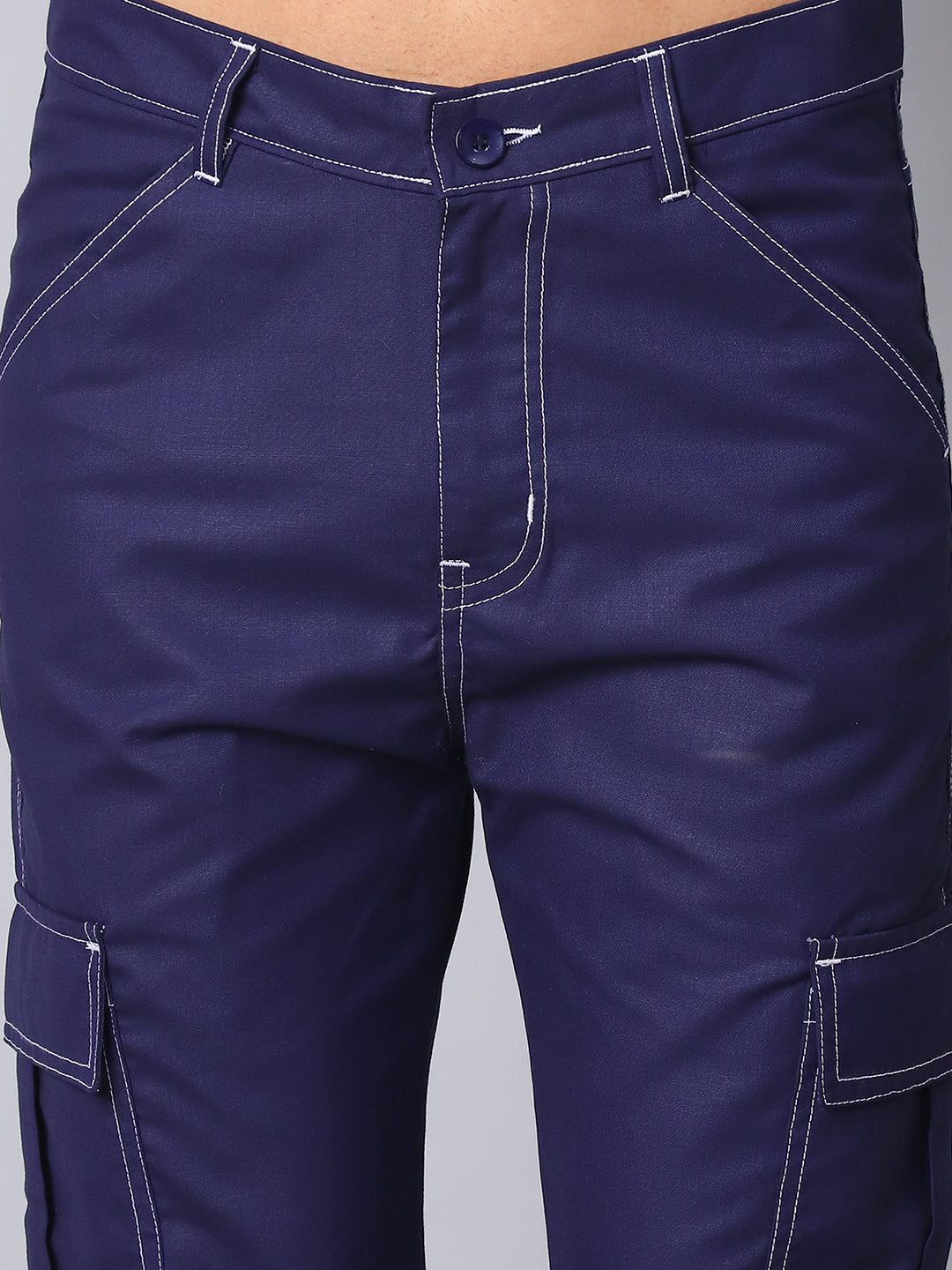Indian needle Men's Casual Cotton Blend Solid Cargo Pants ( KGP 156Navy )