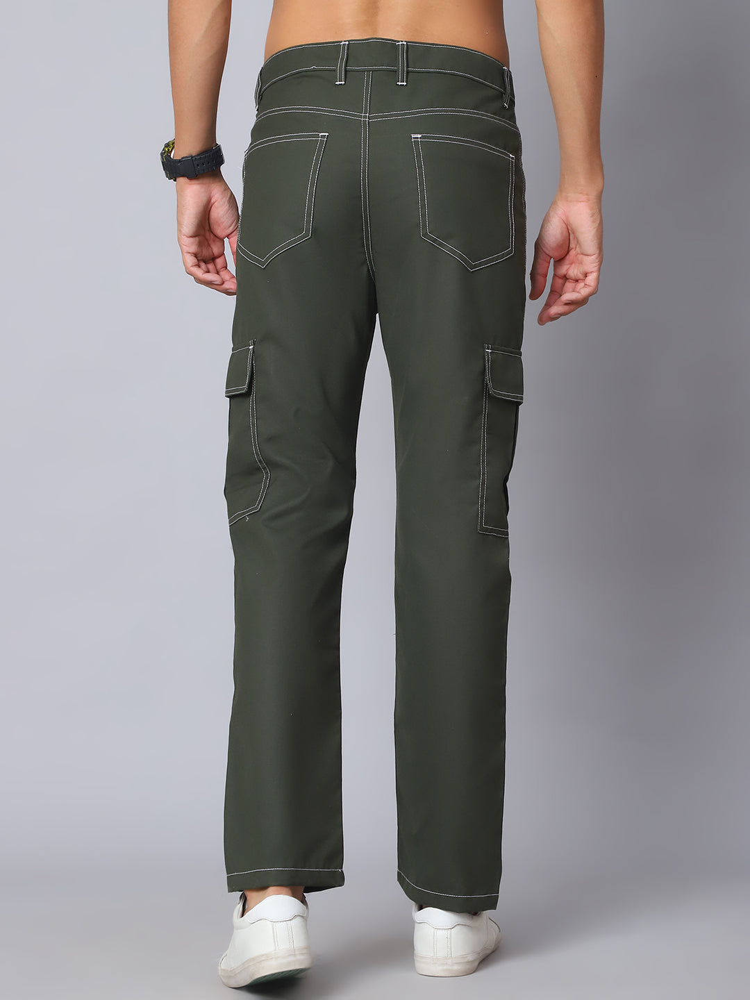 Indian needle Men's Casual Cotton Blend Solid Cargo Pants ( KGP 156Olive )