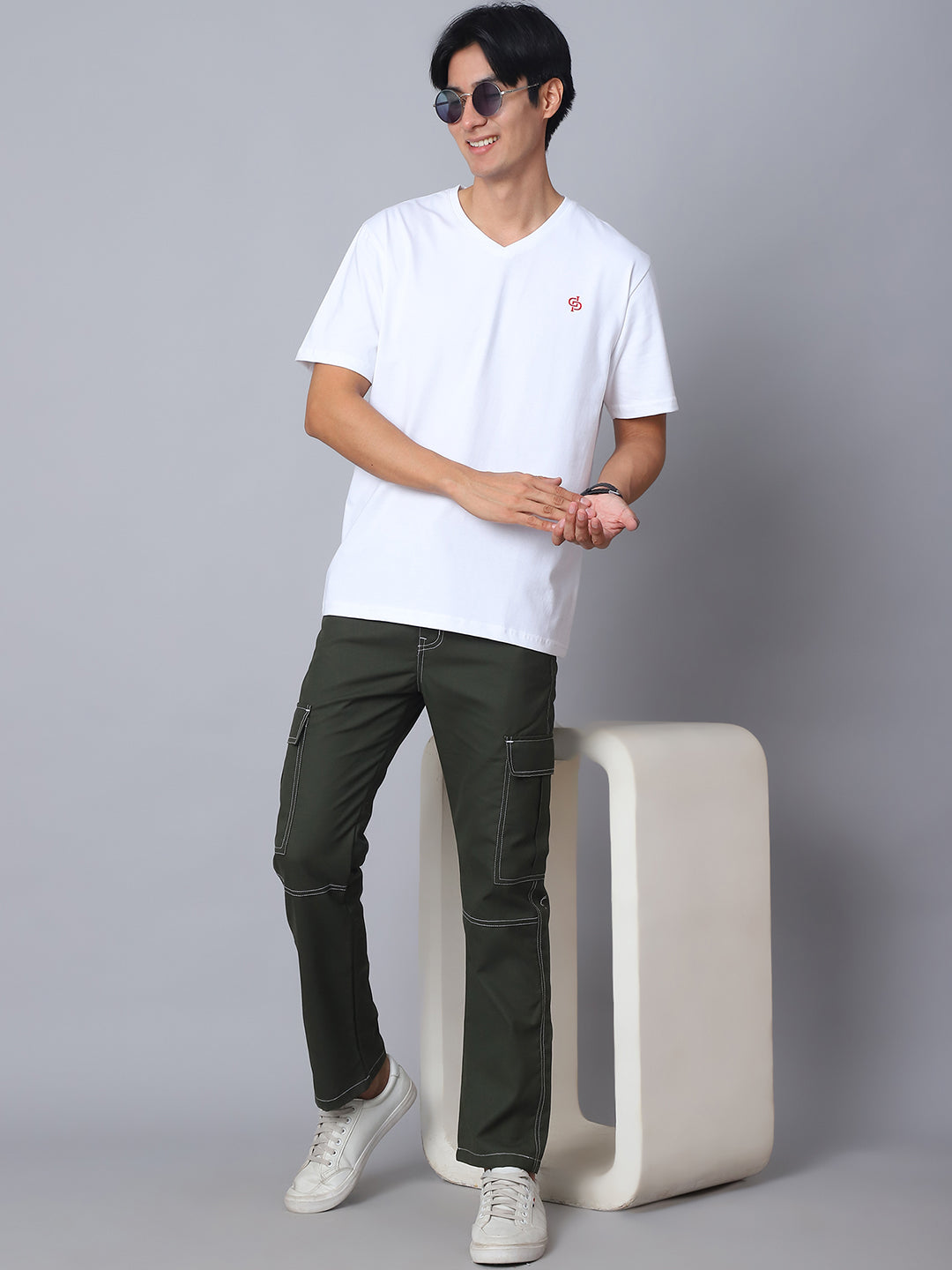 Indian needle Men's Casual Cotton Blend Solid Cargo Pants ( KGP 156Olive )