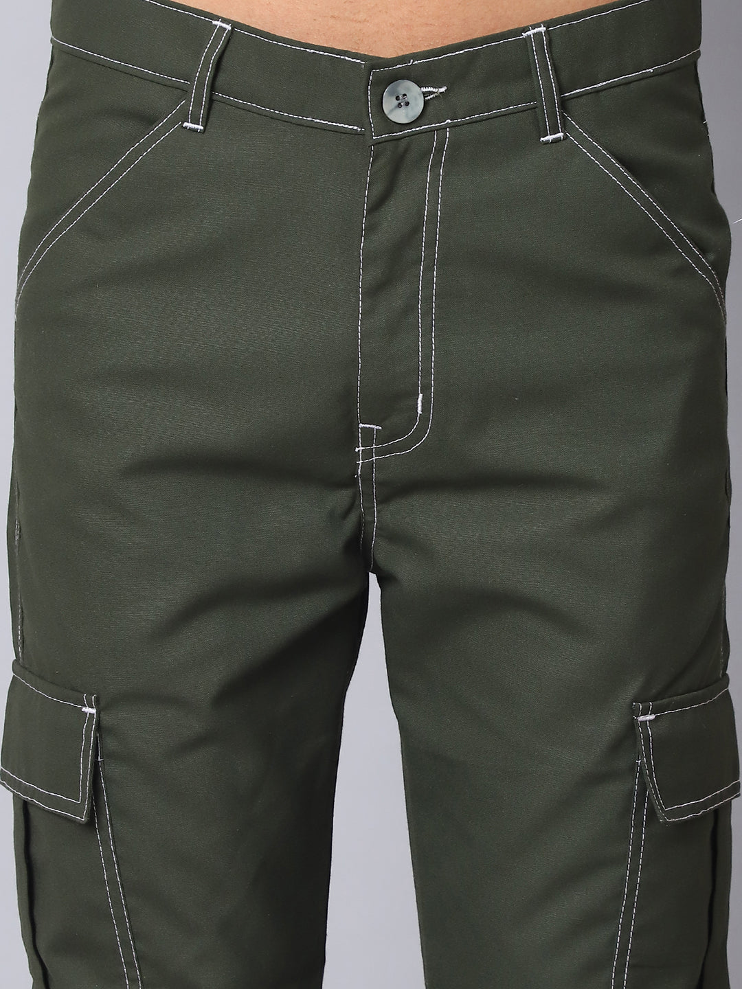Indian needle Men's Casual Cotton Blend Solid Cargo Pants ( KGP 156Olive )