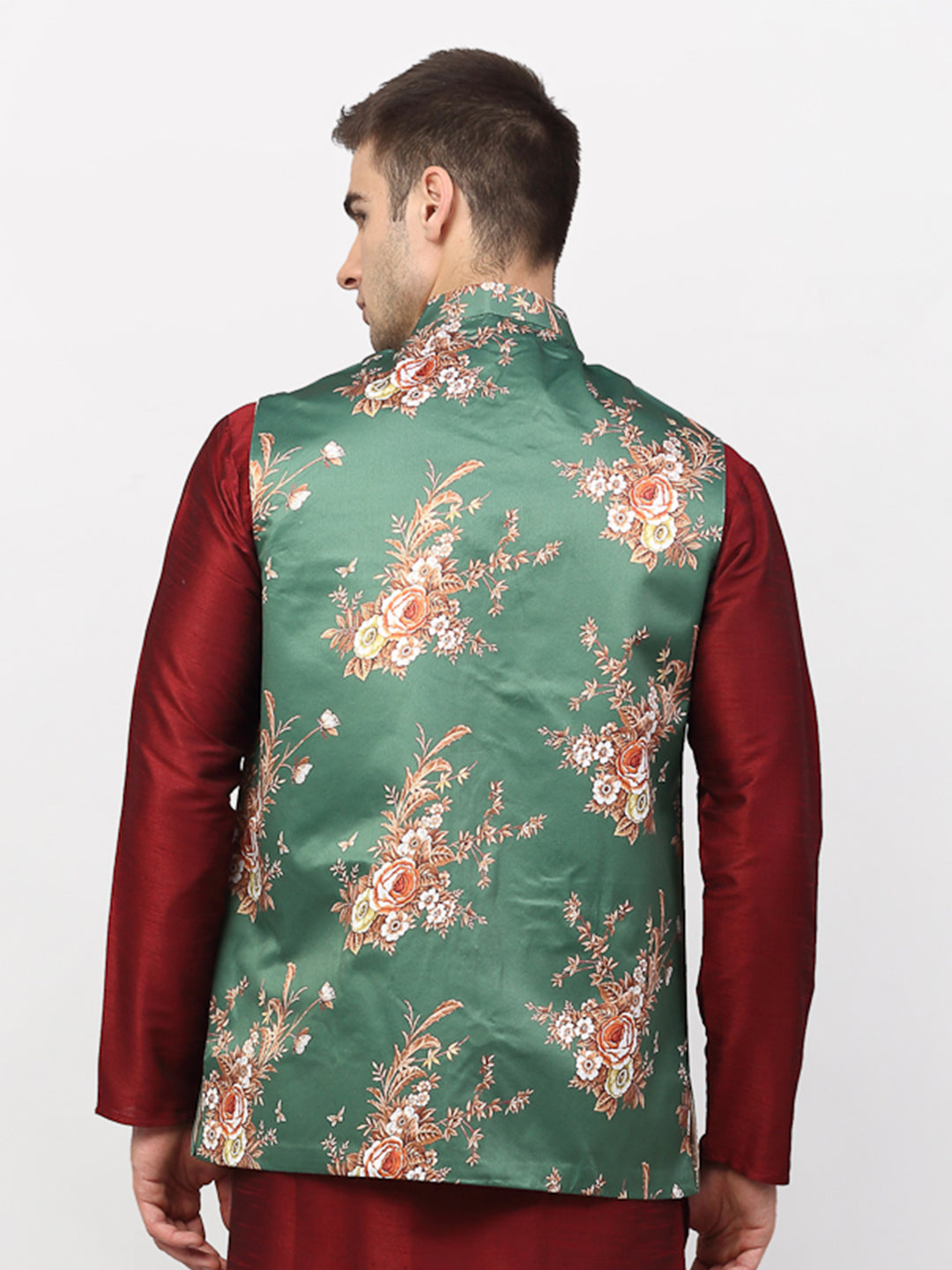 Jompers Men's Green Printed Nehru Jacket ( JOWC 4007Green )