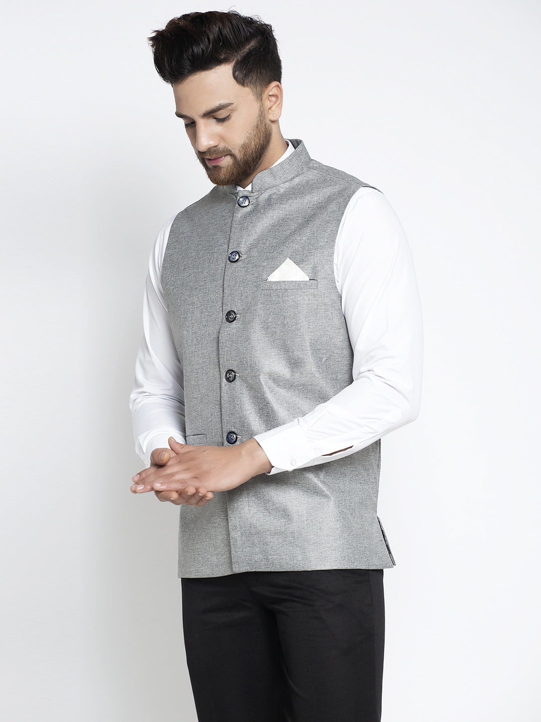 Jompers Men's Grey Solid Nehru Jacket ( JOWC 4021Grey )
