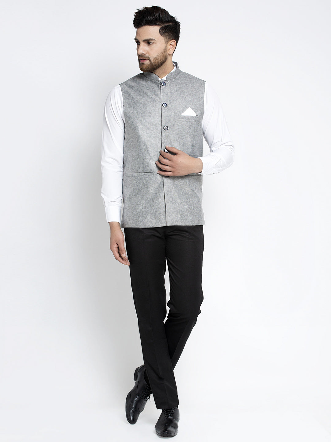 Jompers Men's Grey Solid Nehru Jacket ( JOWC 4021Grey )