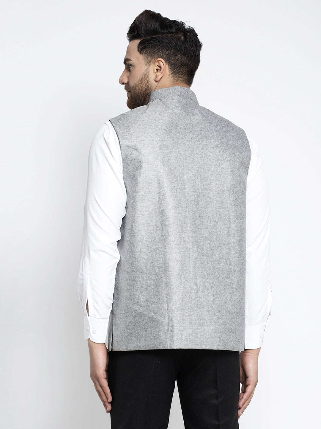 Jompers Men's Grey Solid Nehru Jacket ( JOWC 4021Grey )