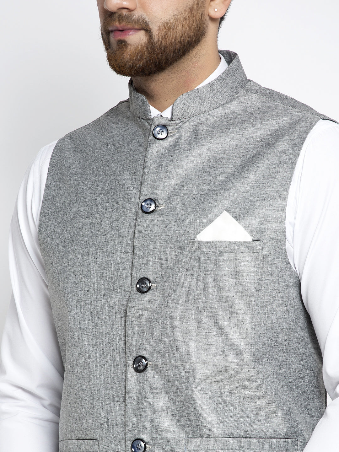 Jompers Men's Grey Solid Nehru Jacket ( JOWC 4021Grey )