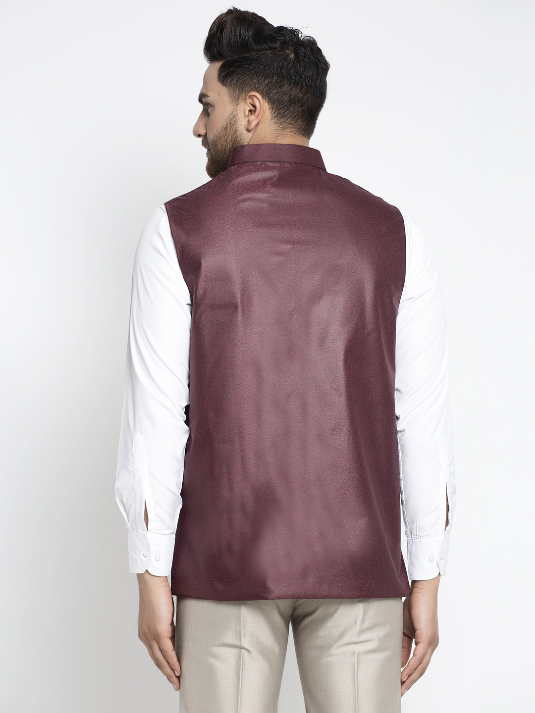 Jompers Men's Maroon Solid Nehru Jacket ( JOWC 4021Maroon )