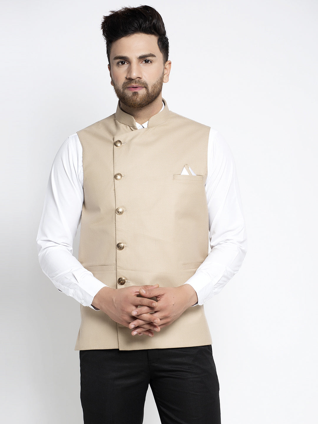 Jompers Men's Beige Nehru Jacket ( JOWC 4022Beige )