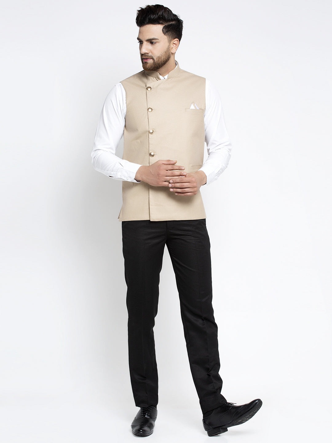 Jompers Men's Beige Nehru Jacket ( JOWC 4022Beige )