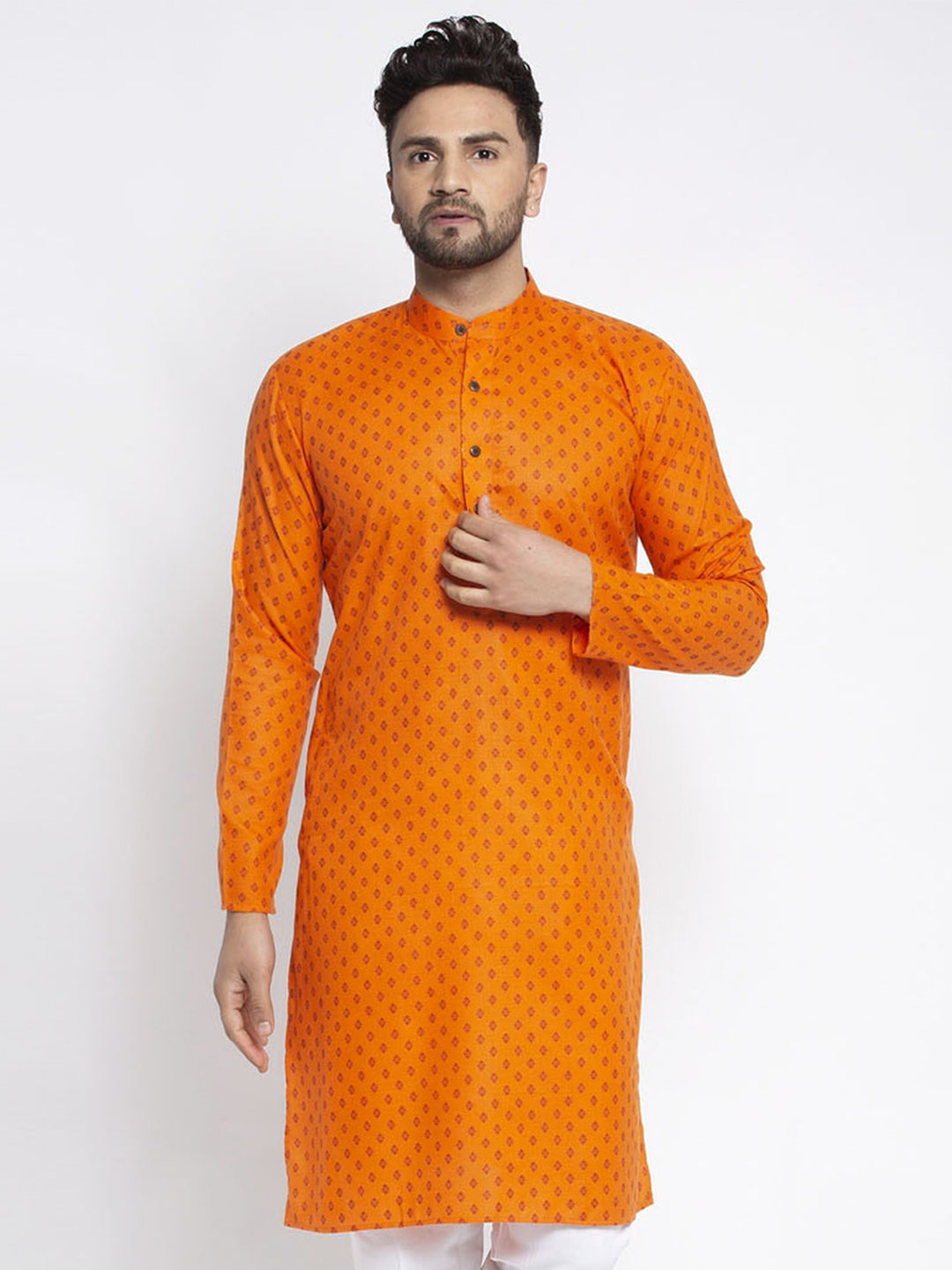 Jompers Men's Orange Printed Kurta Only ( KO 627Orange )