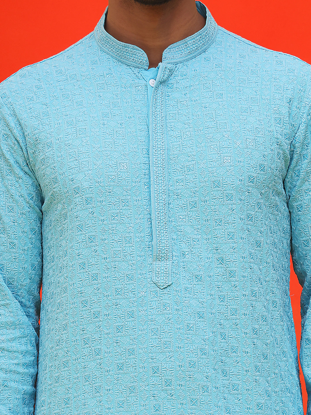 Sequin Embroidered Pure Cotton Kurtas ( KO 5006 Blue )