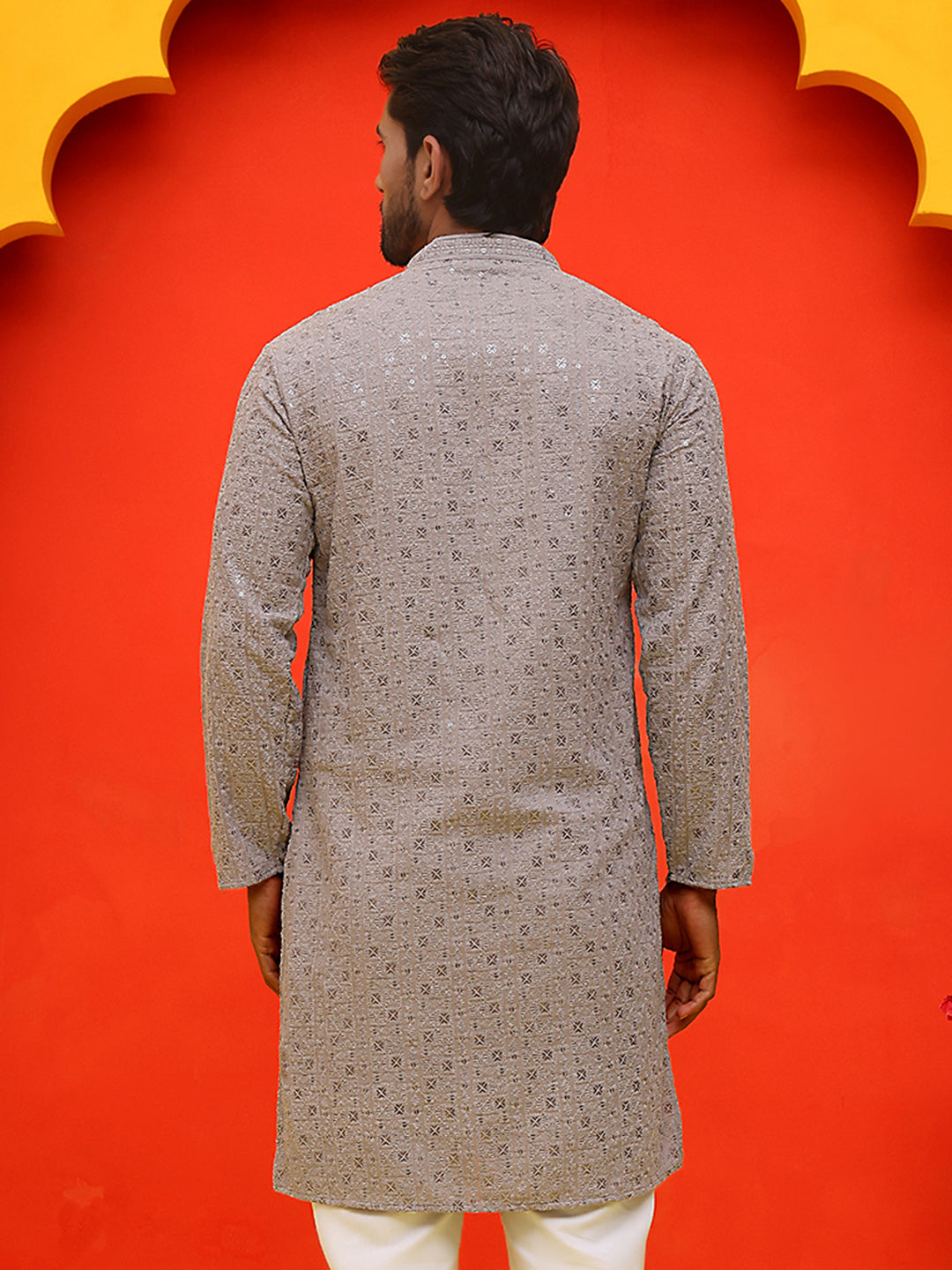Sequin Embroidered Pure Cotton Kurtas ( KO 5006 Grey )