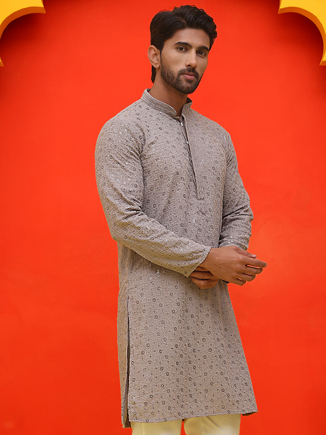 Sequin Embroidered Pure Cotton Kurtas ( KO 5006 Grey )