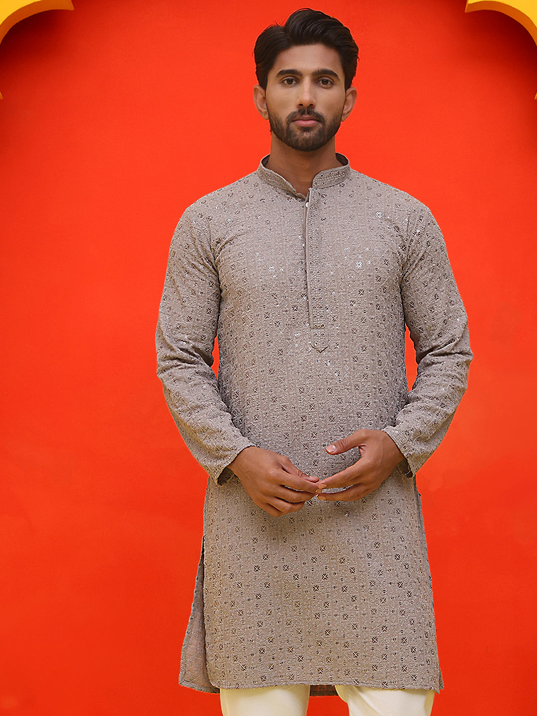 Sequin Embroidered Pure Cotton Kurtas ( KO 5006 Grey )