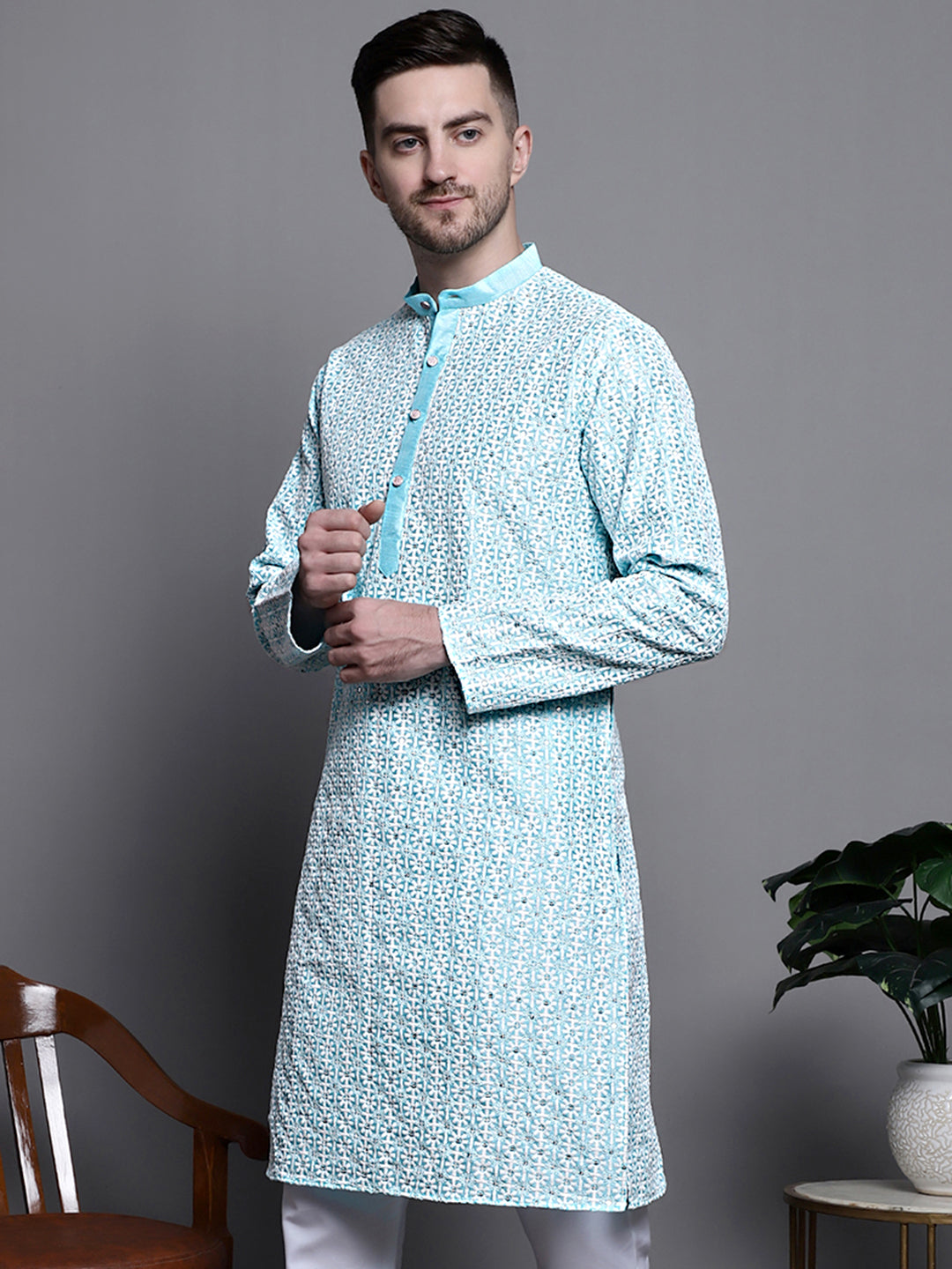 Sequin Embroidered Silk Blend Kurtas