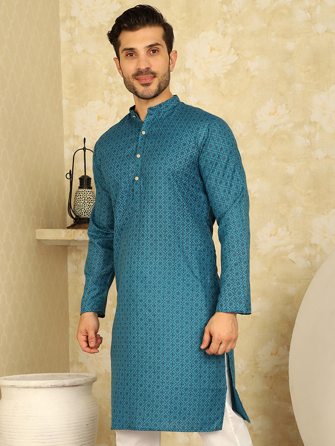 Men's Printed Cotton Kurtas ( KO 5012 Blue )