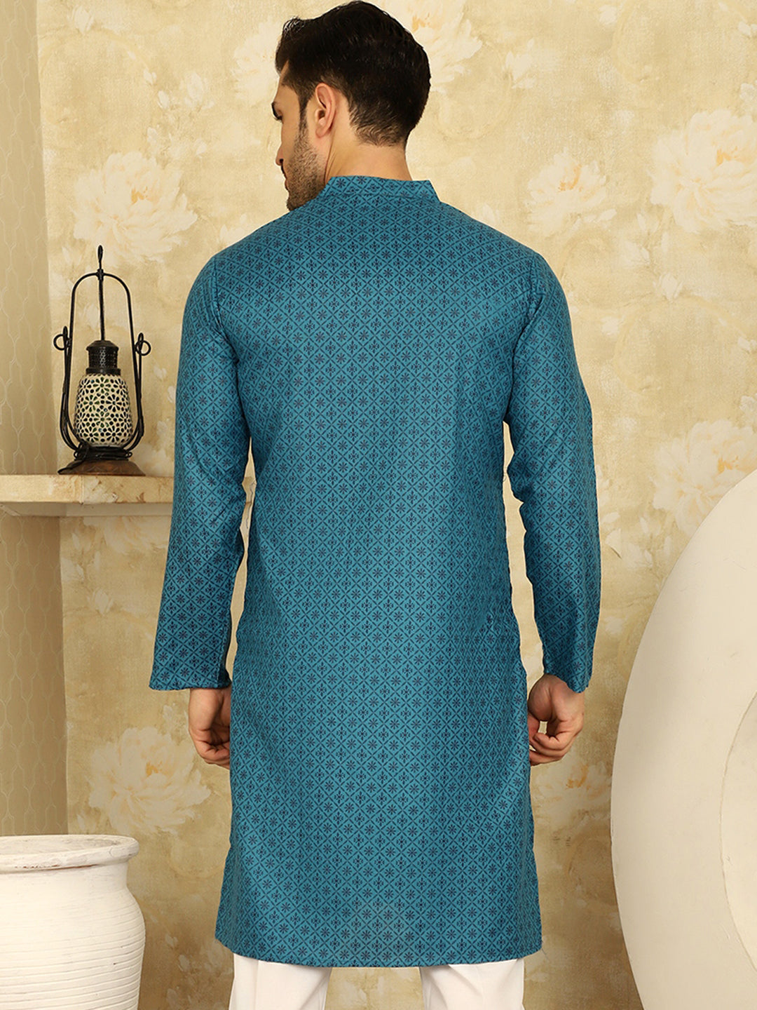 Men's Printed Cotton Kurtas ( KO 5012 Blue )