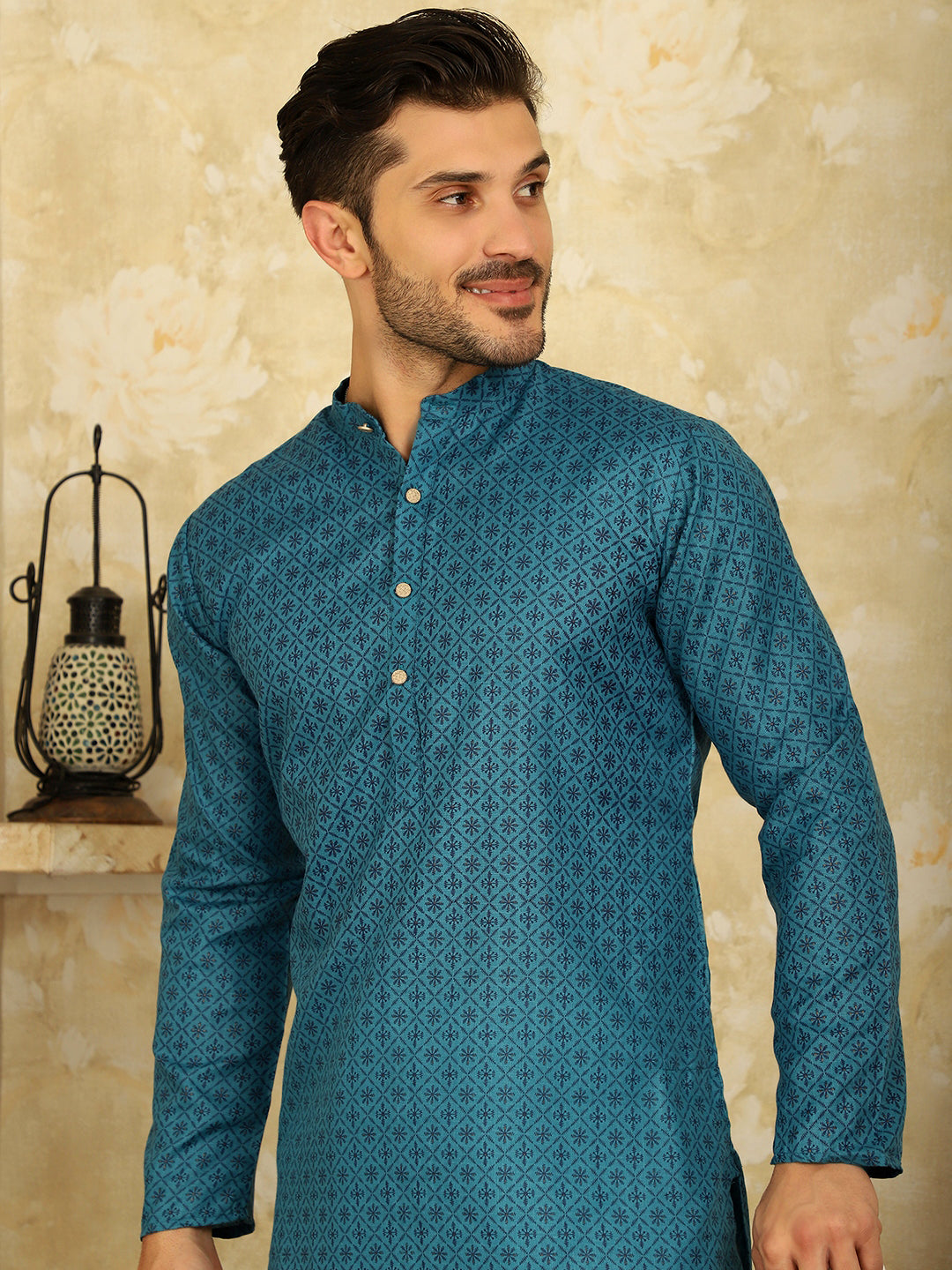 Men's Printed Cotton Kurtas ( KO 5012 Blue )