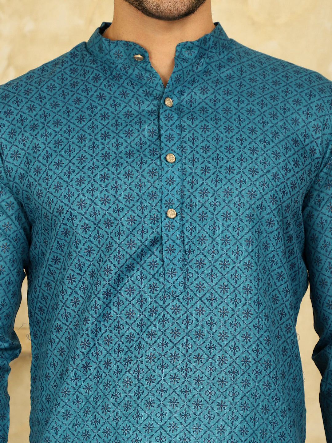 Men's Printed Cotton Kurtas ( KO 5012 Blue )