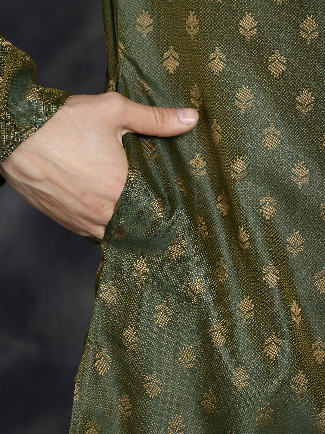 Woven Design Silk Blend Kurtas ( KO 5032Olive )